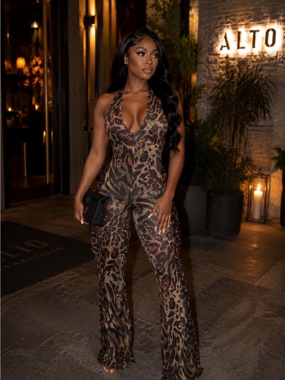 Jolie Leopard Halter Jumpsuit